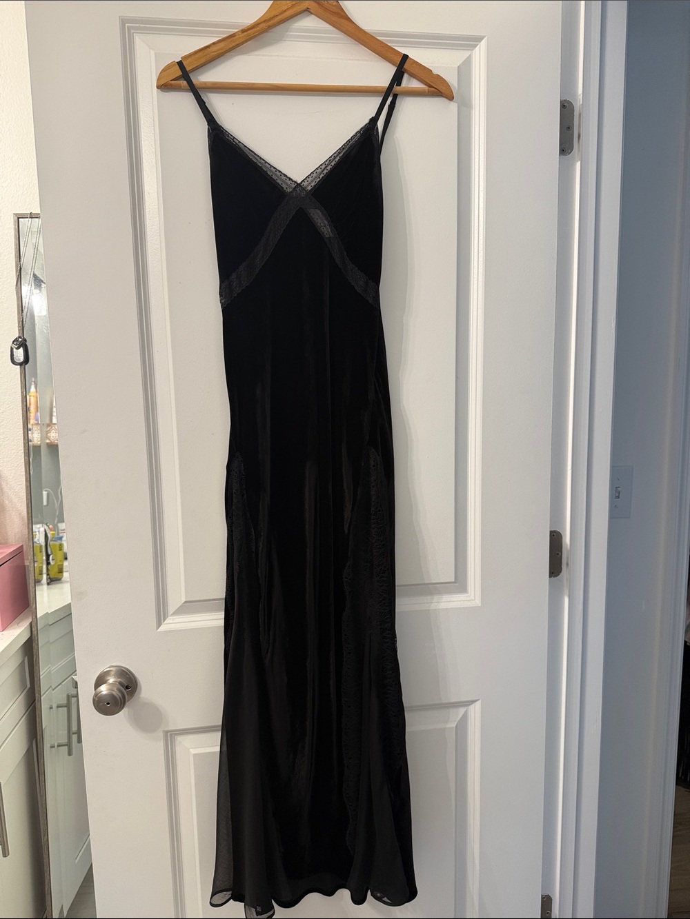 Reformation velvet Maxi Dress with Lace Trim